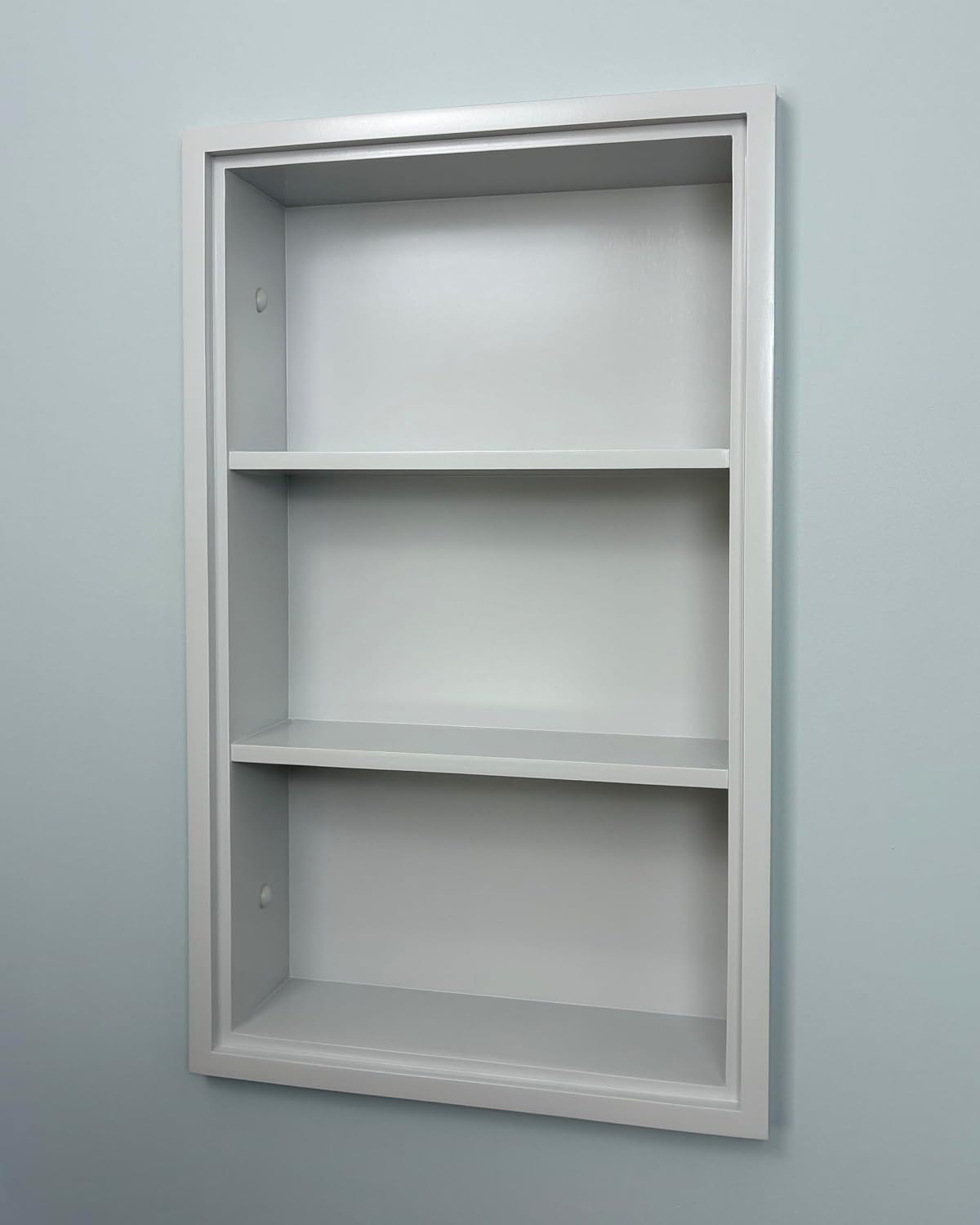 14x24 Sloane Recessed Wall Niche Medicine Cabinet Replacement, in The Wall Bathroom Cabinet Insert Shelf/Shelves, Made in North America, Real Wood, NO MDF, Light Gray Plain Back