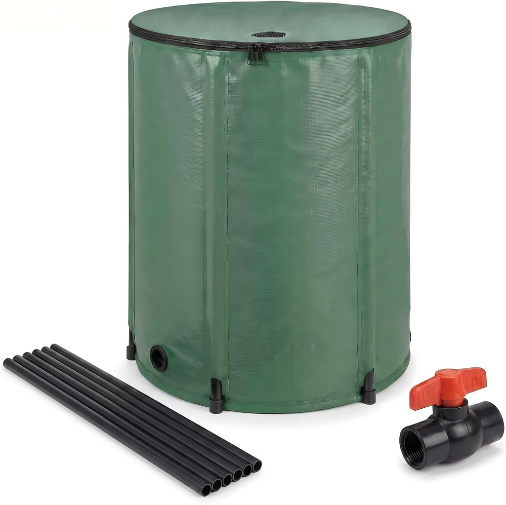 Collapsible 50 Gal Rain Barrel with Overflow Kit – Leakproof Water Storage Tank with Dual Spigots & Fine Mesh Filter, Ideal for Garden Irrigation, Car Washing, and Yard Cleaning