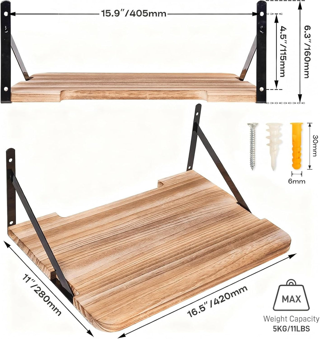 Projector Shelf,16.2" x 11"(L*W),Router Wall Mount Floating Shelf,Projector Mount Rack Holder,Modem Cable Box for Xbox Series PS5 PS4 Wood SS1