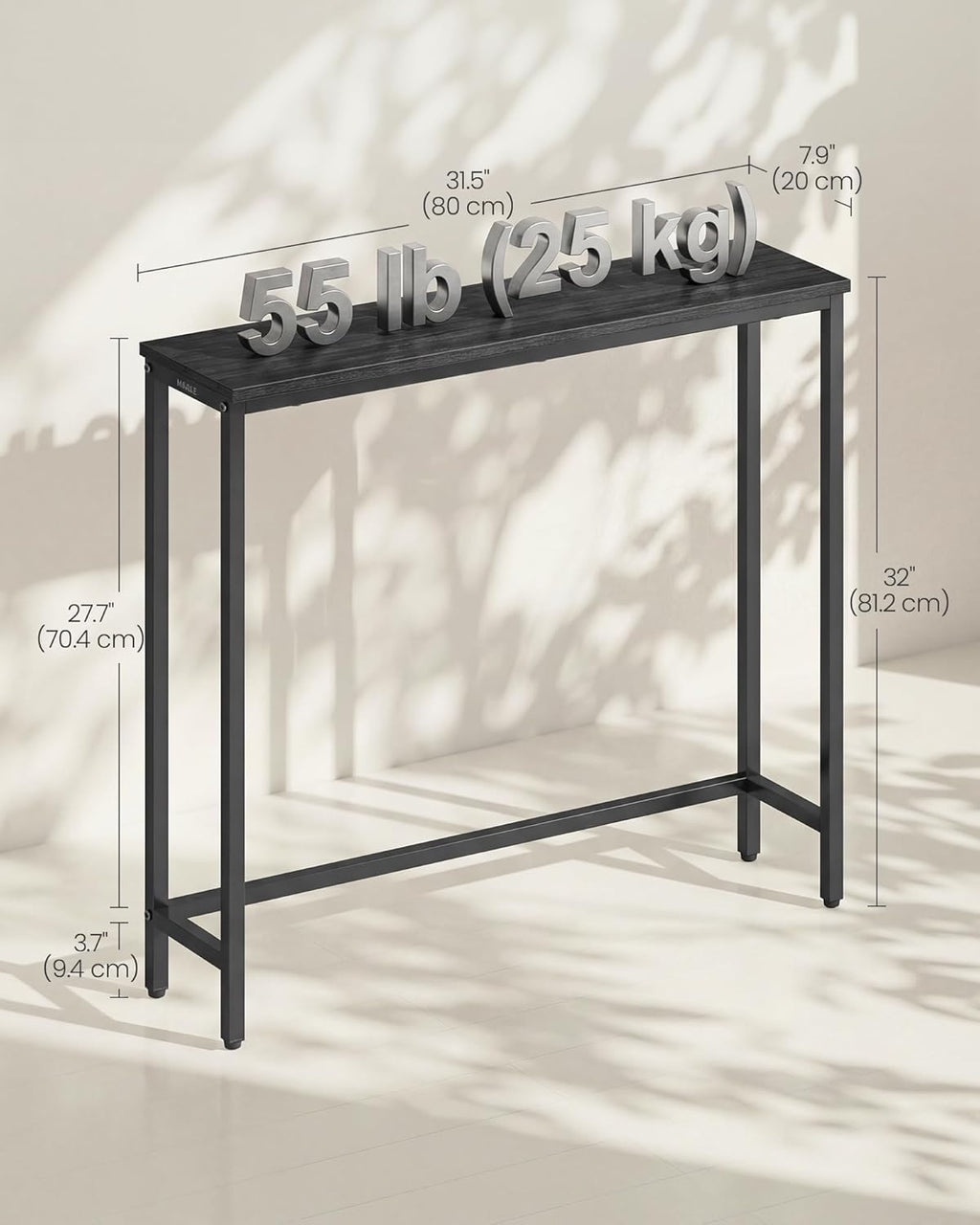 VASAGLE BARNET Collection - Console Table, Thin Narrow Entryway Doorway Table, One Piece Top, for Hallway Bedroom, Steel Frame, Modern, 1 Tier, Charcoal Gray and Ink Black ULNT035BA01S