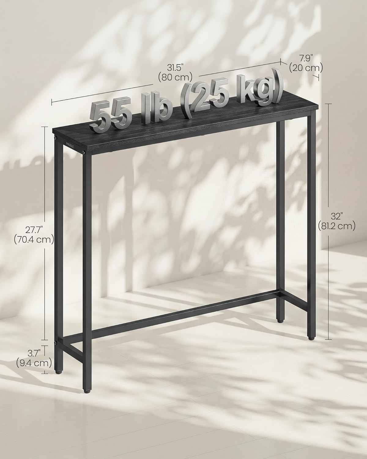 VASAGLE BARNET Collection - Console Table, Thin Narrow Entryway Doorway Table, One Piece Top, for Hallway Bedroom, Steel Frame, Modern, 1 Tier, Charcoal Gray and Ink Black ULNT035BA01S