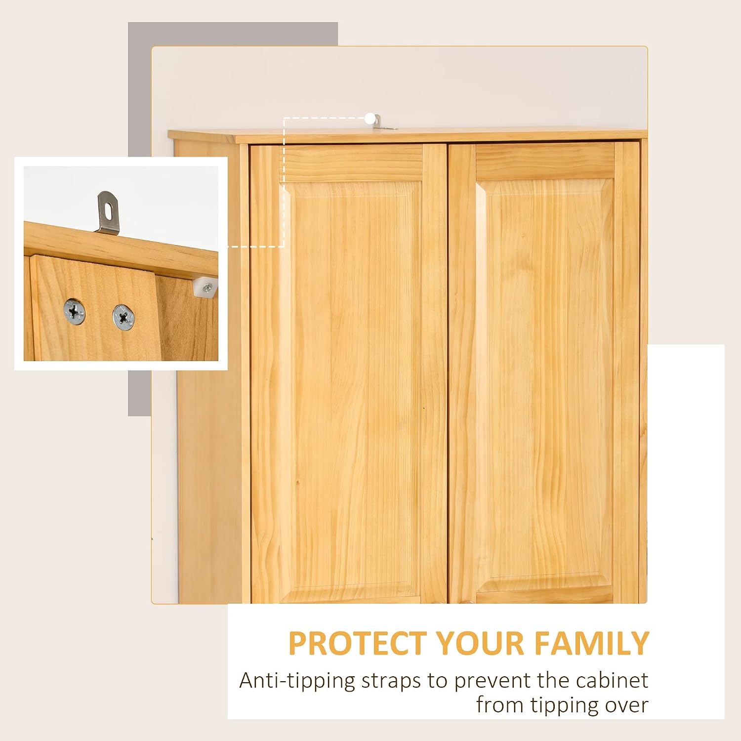 67" Kitchen Pantry Cabinet, Pinewood Storage Cabinet with 2 Door & Adjustable Shelves, Freestanding Cupboard Utility Sideboard Large Hutch Cabinets for Kitchen Dining Room,Brown