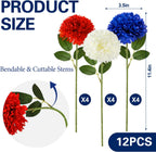 Yunfan 4th of July Decorations Patriotic Decor 12Pcs Artificial Flowers Red White and Blue for Independence Memorial Veterans Labor Fourth of July Home Party Centerpiece Vase