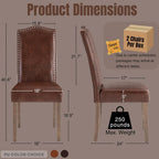 Upholstered Dining Chair Modern Stylish Parsons Kitchen Diner High Back with Silver Nailhead Trim & Wood Legs, Set of 2, PU Leather Dark Brown