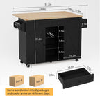 HLR Kitchen Island On Wheels, Black Rolling Kitchen Island Cart with Drop Leaf Countertop, Barn Door Kitchen Islands Table with Storage Cabinet and Tower Rack, Island Table for Kitchen