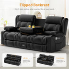 Dresegmt Loveseat Recliner Sofa, Flip Middle Backrest Design PU Leather 3 Seat Reclining Sofa with Storage Drawer, Manual Couch for Living Room/RV (Black, PU)