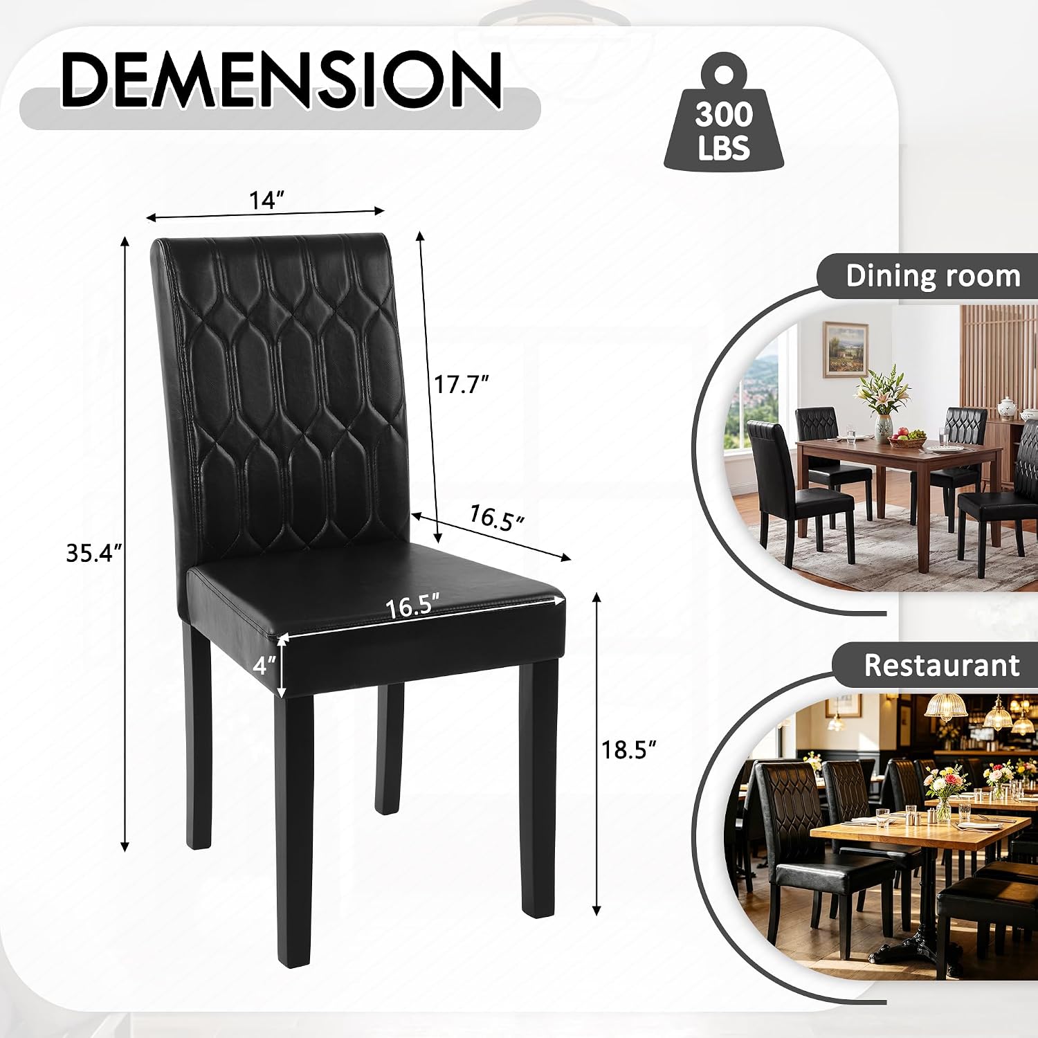 LSSPAID Dining Chairs Set of 6, Upholstered Leather Parsons Dining Room Chairs with Unique Tufted Back & Solid Wood Legs, Modern Armless Side Chairs for Kitchen Restaurant Home, Black