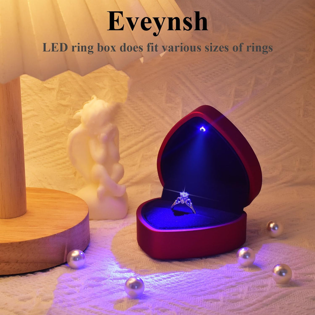 Luxury LED Lighted Ring Box - Heart Shaped Elegant Red Ring Case for Wedding Rings, Perfect for Engagement, Proposal, Anniversary, Ceremony, and Gift Giving