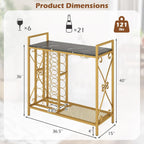 Giantex 21-Bottle Wine Rack Freestanding Floor, Wine Bar Table with 6-Glass Wine Glass Holder, Industrial Wine Display Storage Shelf, Liquor Coffee Bar Cabinet for Home, Dining Room (Gold+Black)