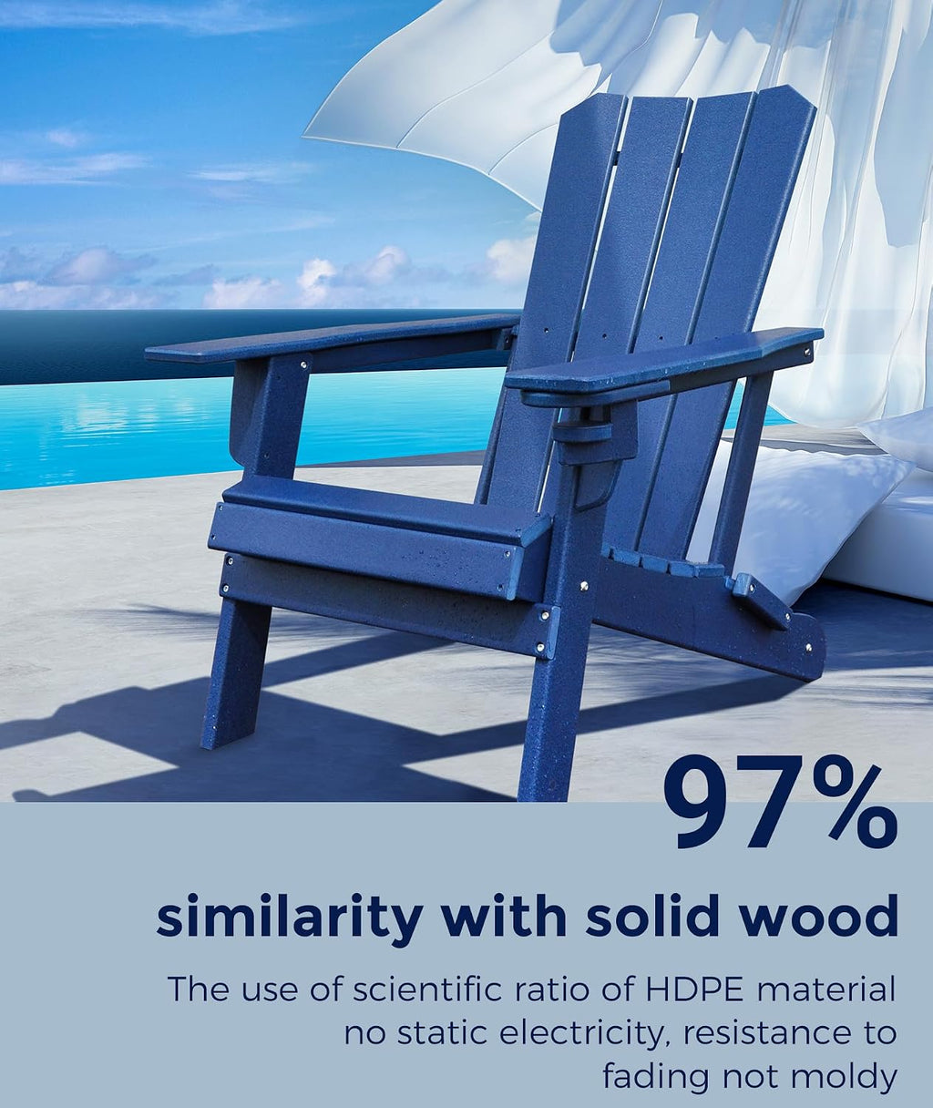 GARDENSTAR Adirondack Chair Oversized Folding Adirondack Chairs Recyclable HDPE Modern Adirondack Chair with Cup Holder Poly Lumber Patio Chairs for Pool Patio Garden Outdoors Fire Pit Blue