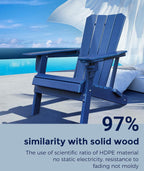 GARDENSTAR Adirondack Chair Oversized Folding Adirondack Chairs Recyclable HDPE Modern Adirondack Chair with Cup Holder Poly Lumber Patio Chairs for Pool Patio Garden Outdoors Fire Pit Blue
