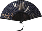 Chinese Style Handheld Folding Fan Vintage Classic Hand Fan for Wedding Dance Party Photo Prop with Crane Pattern