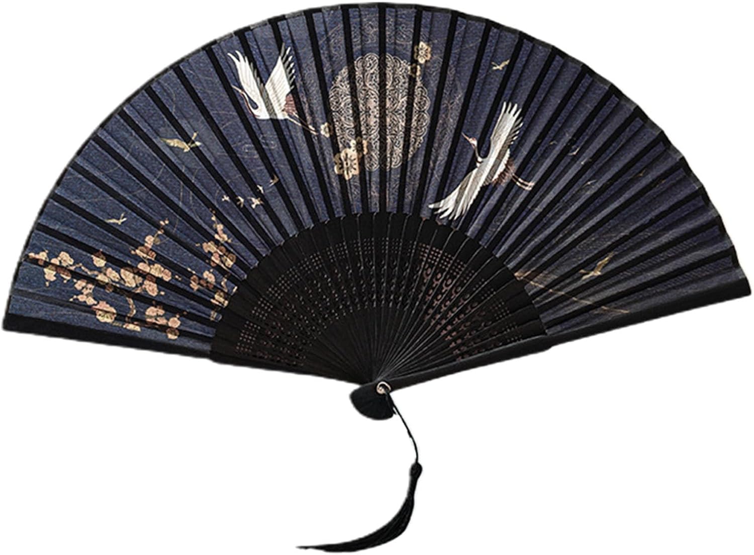Chinese Style Handheld Folding Fan Vintage Classic Hand Fan for Wedding Dance Party Photo Prop with Crane Pattern