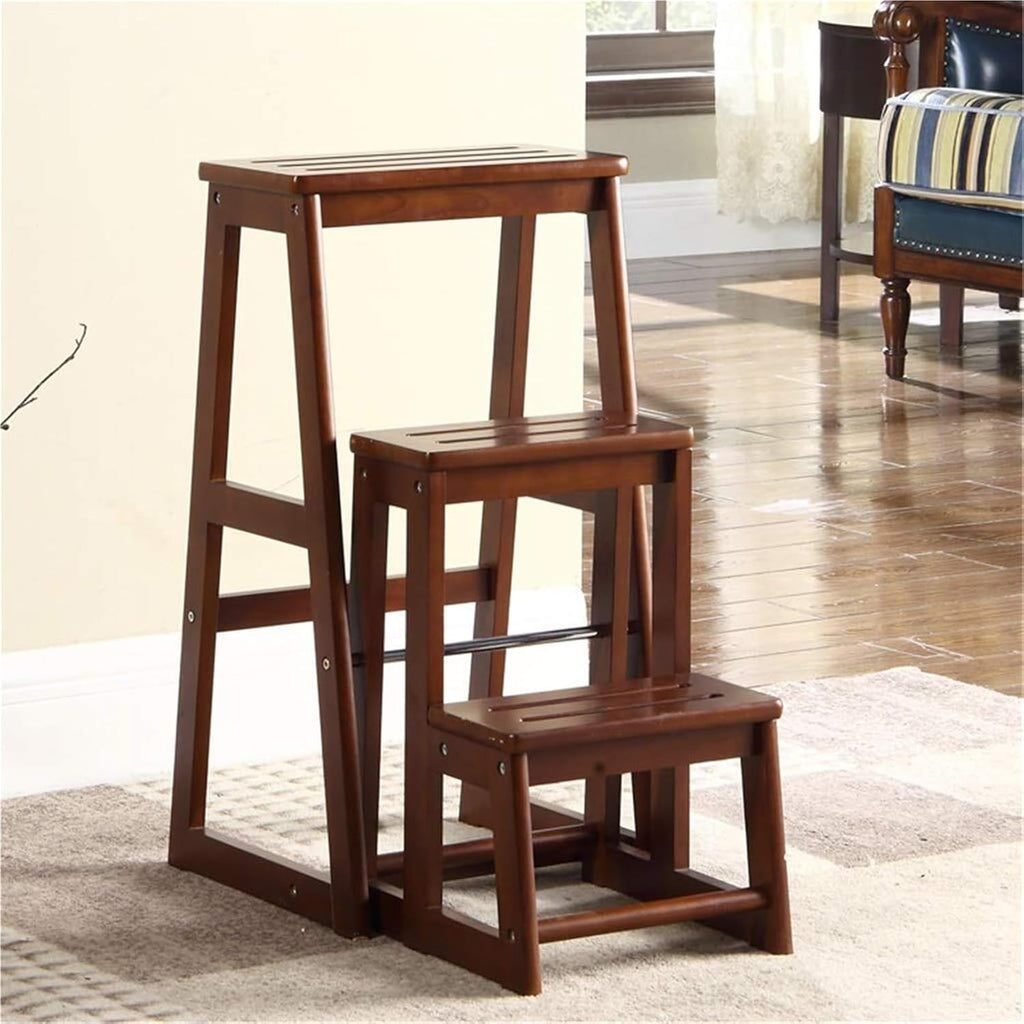 Step Stool Solid Wood Step Stool with 3 Steps | Lightweight & Foldable Multipurpose Ladder Shelf - Capacity 150kg