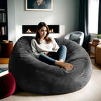 5FT Bean Bag Chair for Adults Memory Foam, Dutch Velvet Cover, Black | Gaming Cozy Chair, Oversized Bean Bag with Backrest & Armrests, Supports Reading, Gaming, Relaxing in Bedrooms, Living Rooms