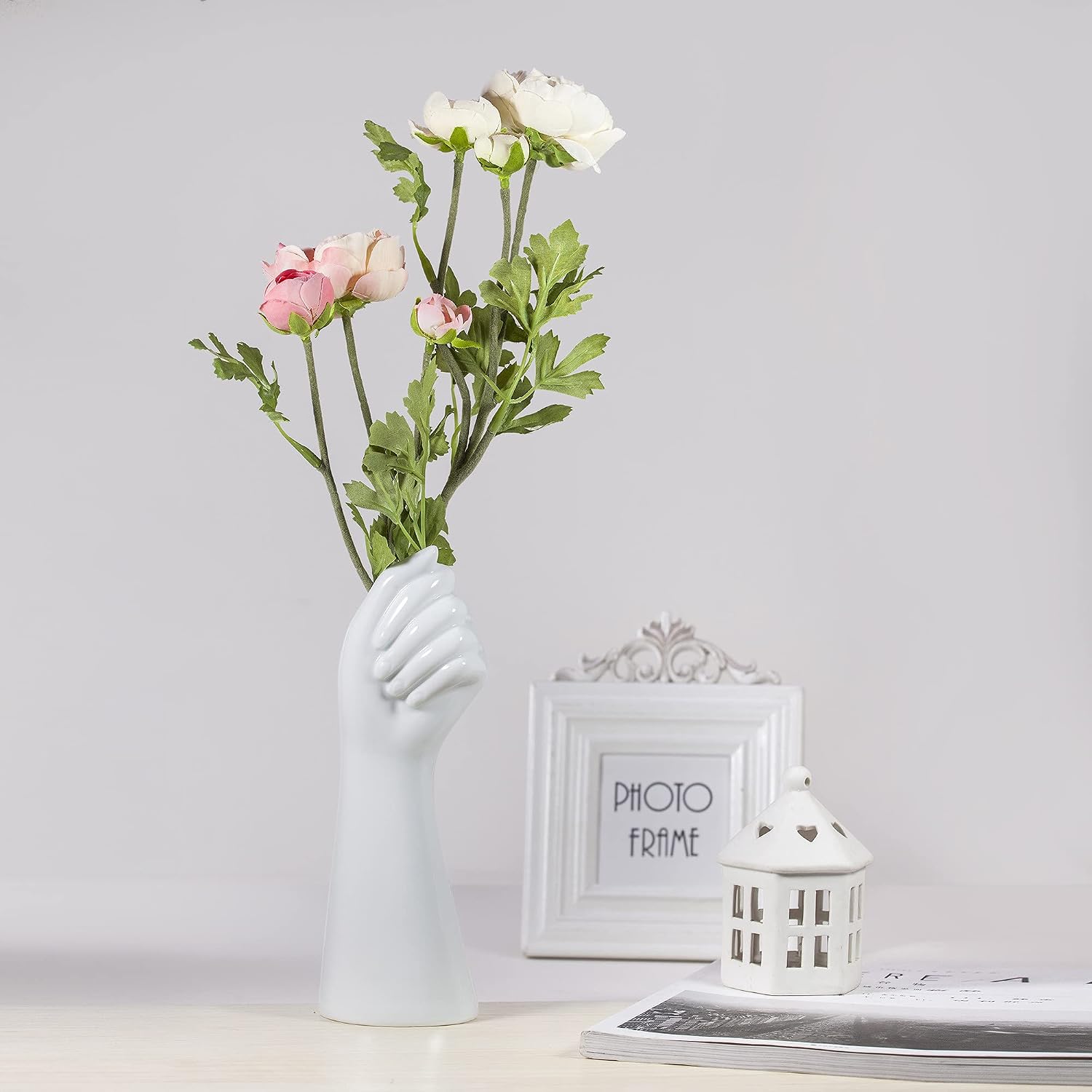 Human Body Ceramic Hand Vase, Arm Body Shaped Small Flower vase Modern Aesthetic Decorative White Ceramic vases for Home Living Room décor