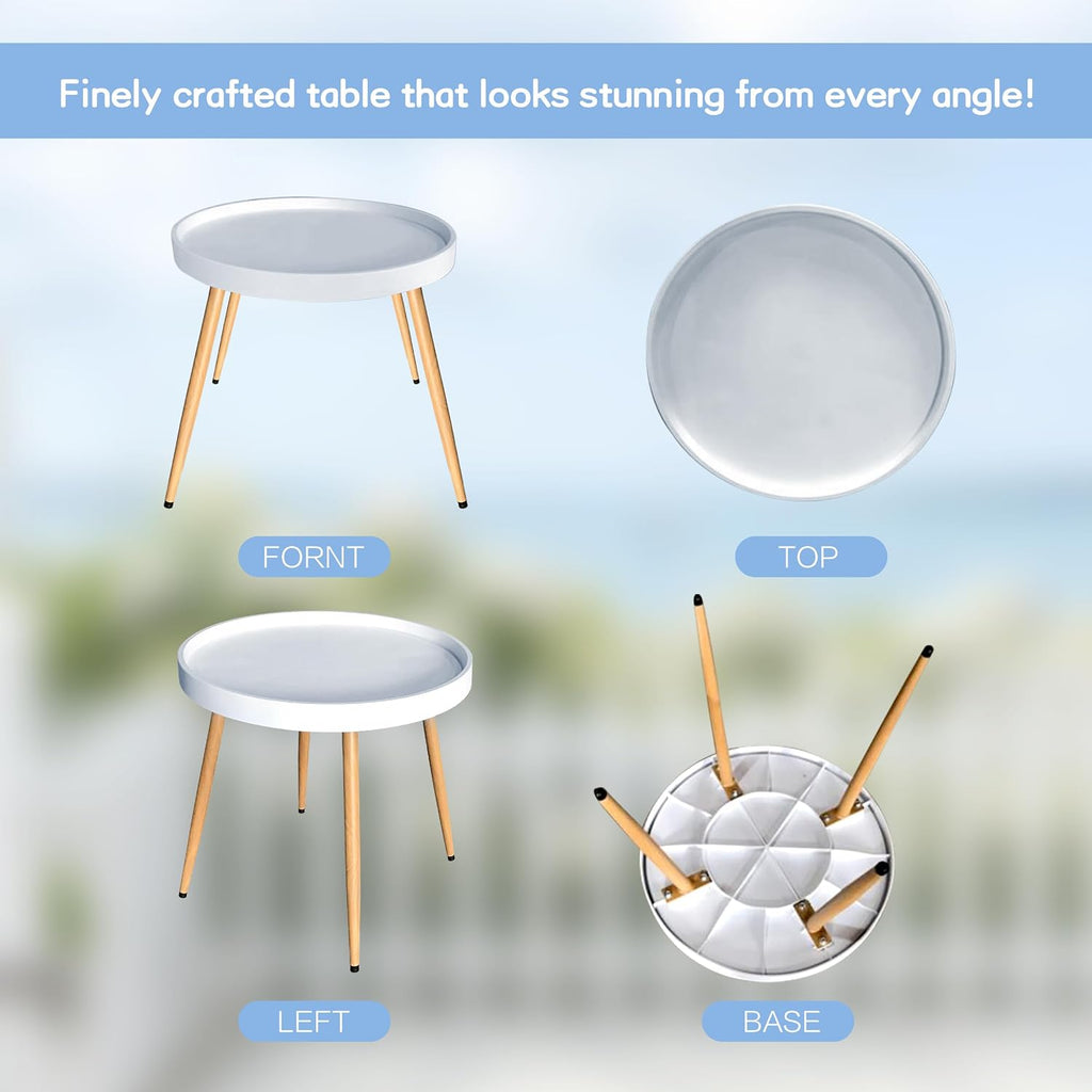 Detachable Round Coffee Table, Modern Side Table with Removable Tray Top, Small Accent End Table for Living Room, Bedroom, Balcony, White