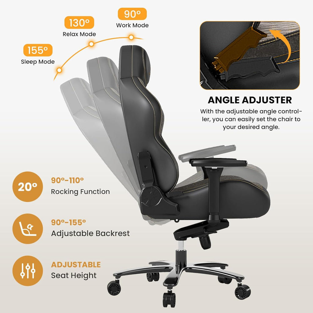 Fantasylab Big and Tall Gaming Chair 440LBS Heavy Duty High-Back Computer Chair with Memory Foam Lumbar Support, 4D Adjustable Armrests, Metal Base, Swivel & Recline for PC Gaming and Office