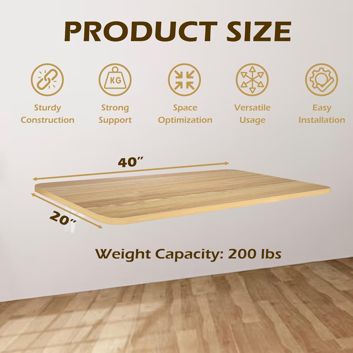 Laundry Folding Table, 40'' x 20'' Wooden Wall Mount Desk, Laundry Table for Folding Clothes, 40'' Length (Oak Color)