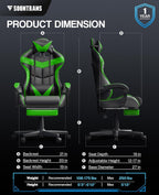 Soontrans Green Gaming Chair with Footrest,Racing Gaming Chair,Computer Gamer Chair,Ergonomic Game Chair with Adjustable Headrest and Lumbar Support(Jungle Green)