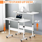 Rolling Desk Adjustable Height,Portable Laptop Desks,Small Standing Desk with Wheels for Home Office