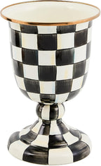 MACKENZIE-CHILDS Pedestal Vase, Decorative Centerpiece and Flower Holder, Black-and-White Courtly Check