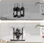 Countertop Wine Rack,Freestanding Modern Metal Small Wine Rack for 4 Wine Bottles and 4 Glasses,3 Tier Tabletop Wine Holder Stand for Cabinet, Pantry, Wine Bottle Storage