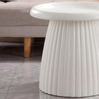 Henf 19.69" Round End Table for Indoor Outdoor, Fluted Pedestal Base, Magnesium Oxide, Waterproof, Unique Design MGO Accent Side Table Night Stand Bedside Table for Living Room Bedroom, White