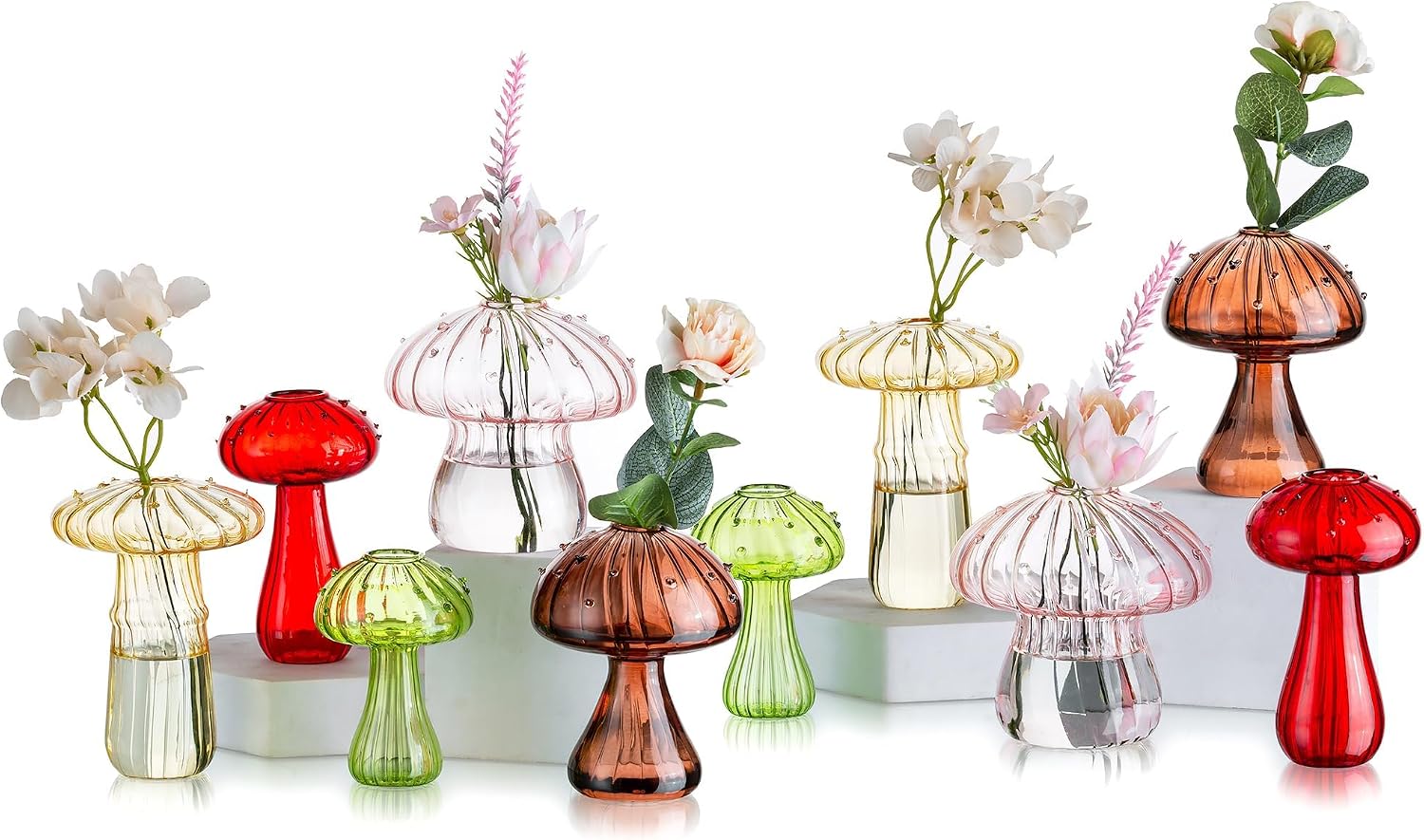 Glasseam Mushroom Propagation Vase, Colored Flower Vases Decorative Set of 10, Unique Small Glass Vases for Flowers,Aesthetic Mini Cute Vase Decor, Hydroponic Bud Vase for Bedroom Bathroom Kitchen