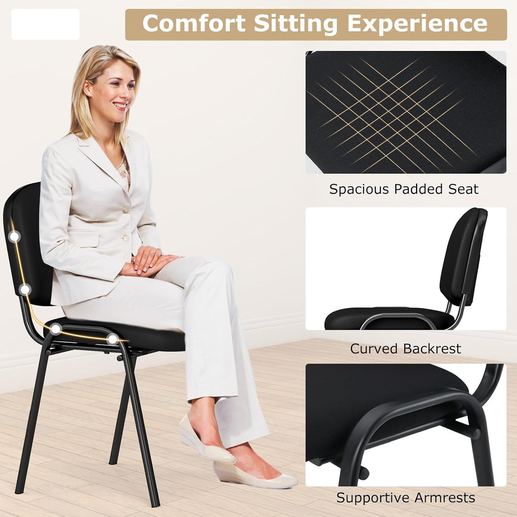 Giantex Set of 15 Conference Chair, Waiting Room Chairs with Ergonomic Upholstered Seat, Stackable Design for Home & Office, Meeting Room, Reception, 15-Pack Guest Chair Set (Black,15)