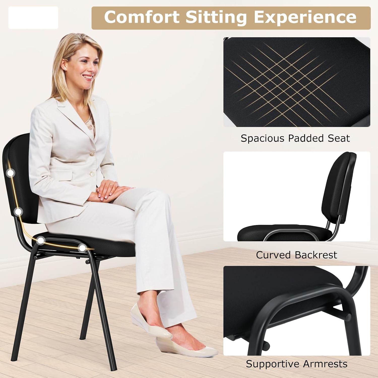 Giantex Set of 15 Conference Chair, Waiting Room Chairs with Ergonomic Upholstered Seat, Stackable Design for Home & Office, Meeting Room, Reception, 15-Pack Guest Chair Set (Black,15)