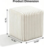 YDcosyfy Modern Square Ottoman, Vertical Channel Tufted Foot Stool Ottoman, Velvet Upholstered Vanity Stool for Makeup, Bedroom, Living Room, White