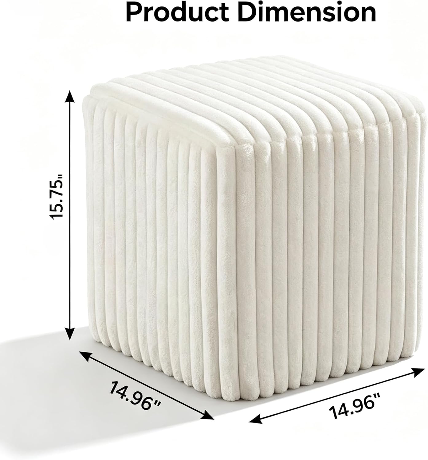 YDcosyfy Modern Square Ottoman, Vertical Channel Tufted Foot Stool Ottoman, Velvet Upholstered Vanity Stool for Makeup, Bedroom, Living Room, White