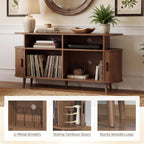 55-Inch Large Vinyl Record Rack with Charging Station, Mid-Century Walnut Record Storage Shelf, Open-Shelf Design with 3 Compartments, Vinyl Album Organizer for the Bedroom or Living Room