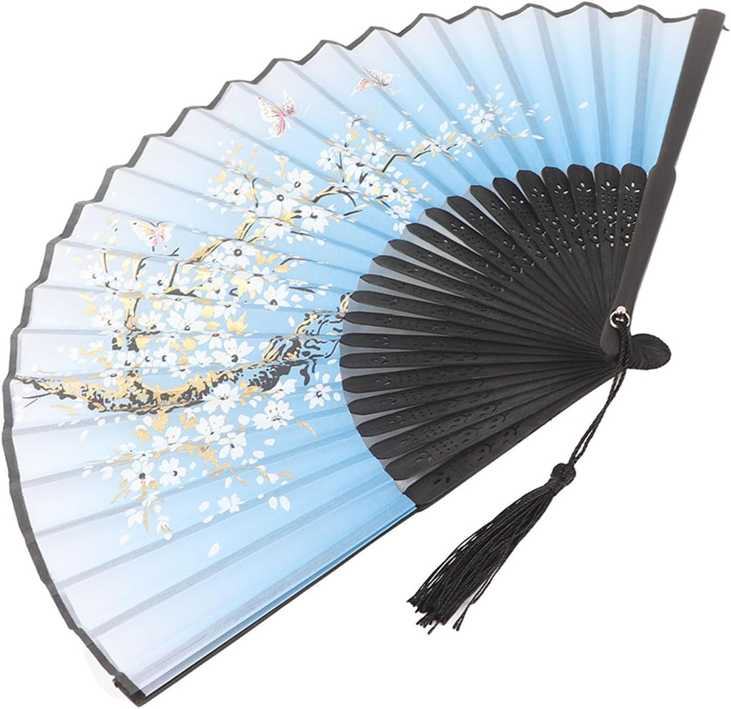 Folding Hand Fan, Material Smooth Opening Closing Lightweight Foldable, with Hollow Out Design, for Wedding Party Gift Dance Props Home Office Decoration (Blue)