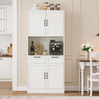 71" Tall Pantry Cabinet with Charging Station, Freestanding Kitchen Pantry Storage Cabinet with Adjustable Shelves & 2 Drawers, Kitchen Hutch with Open Countertop for Dining Room, White