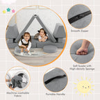 Costzon Kids Play Couch Sofa, Large Modular Folding Sofa Building Fort Playset with Handle, Machine-Washable Cover, Convertible Foam Cushion for Playroom Bedroom Boys Girls Gifts (10-Piece, Gray)