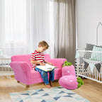 Fireflowery Kids Sofa, Children Upholstered Loveseat Lounge Bed w/ 2 Cute Strawberry Pillows, Children Couch Armrest, Double Seat Kid Sofa for Playroom Bedroom Living Room Baby Room, Pink