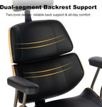 Home Office Desk Chair, High Back Chair with Headrest and Armrests, Modern Curved Walnut Wood Back and Seat, Ergonomic PU Leather Executive Swivel Rolling Chair for Home Office, Study(Black)