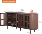 WAMPAT 66" Fluted Sideboard Buffet Cabinet, Wood Storage Cabinet with 4 Doors, Mid Century Modern Credenza for Dining Room, Living Room, Kitchen, Walnut