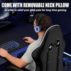 Czlolo Gaming Chair with Footrest, Lumbar Support Massager Video Game Chair with Metal Legs, High Back Reclining Gamer Chair with Headrest, 360° Swivel Office Computer Desk Chair (Snow White)
