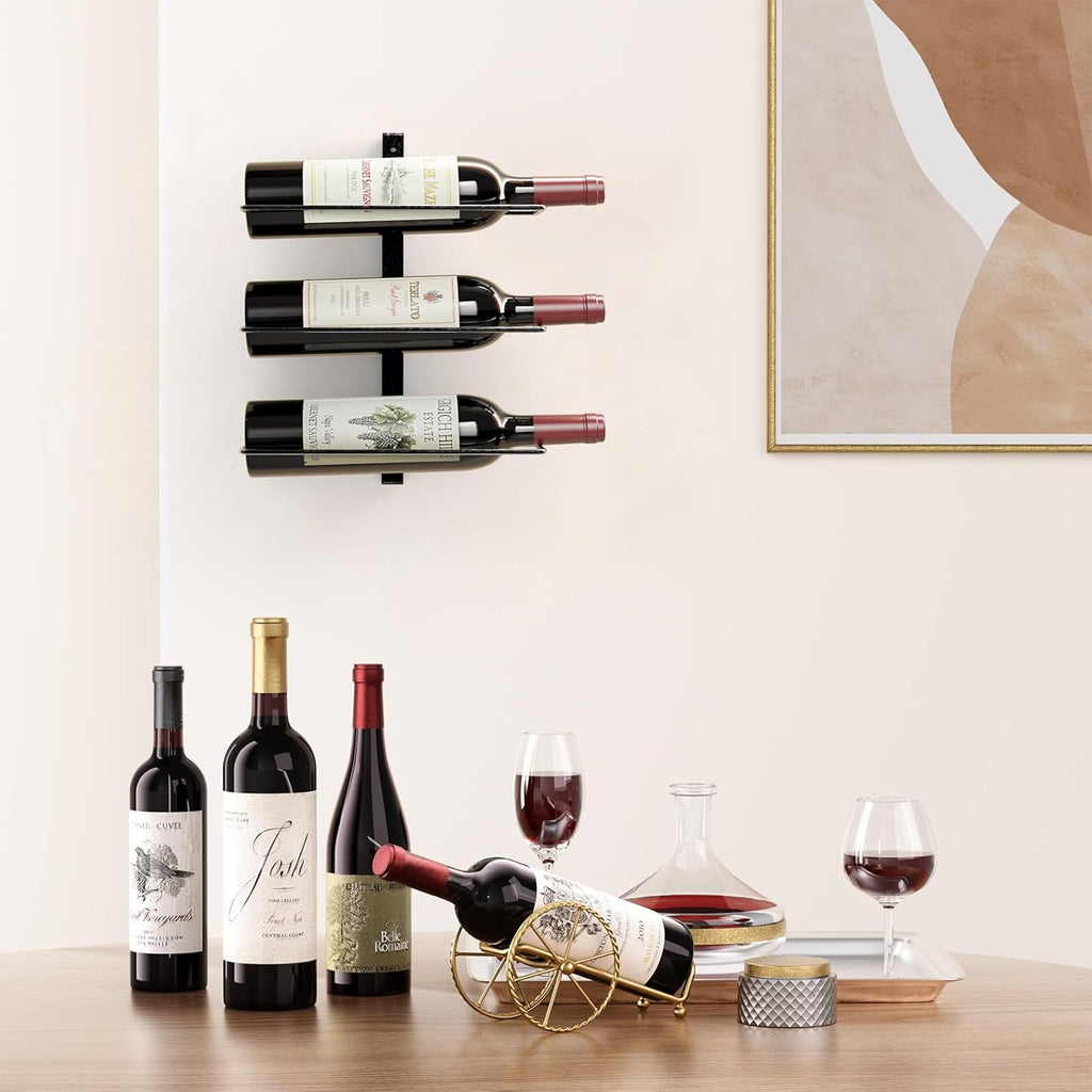 B4Life Wine Rack and Holder Wall Mounted 3 Bottles, Metal Hanging Mount Racks for Wall, Liquor, Champagne for Bottles Storage Home Bar, Cellar and Kitchen, Dining Room (Black, 3 Bottle)