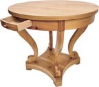 Curved Legs Farmhouse Style Round Dining Table with Storage Drawers - Natural Wood Finish, Multi-Functional End Table/Coffee Table for Small Spaces, Kitchen, Living Room, or Dinerette