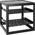 RackPath 12U Open Frame Network Rack with 2X 14in Vented 1U Shelves Rear Support, Wall Mount/Floor Standing Network Cabinet, Heavy Duty 150 lbs Capacity for IT & AV Gear, Audio and Video Device