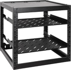 RackPath 12U Open Frame Network Rack with 2X 14in Vented 1U Shelves Rear Support, Wall Mount/Floor Standing Network Cabinet, Heavy Duty 150 lbs Capacity for IT & AV Gear, Audio and Video Device