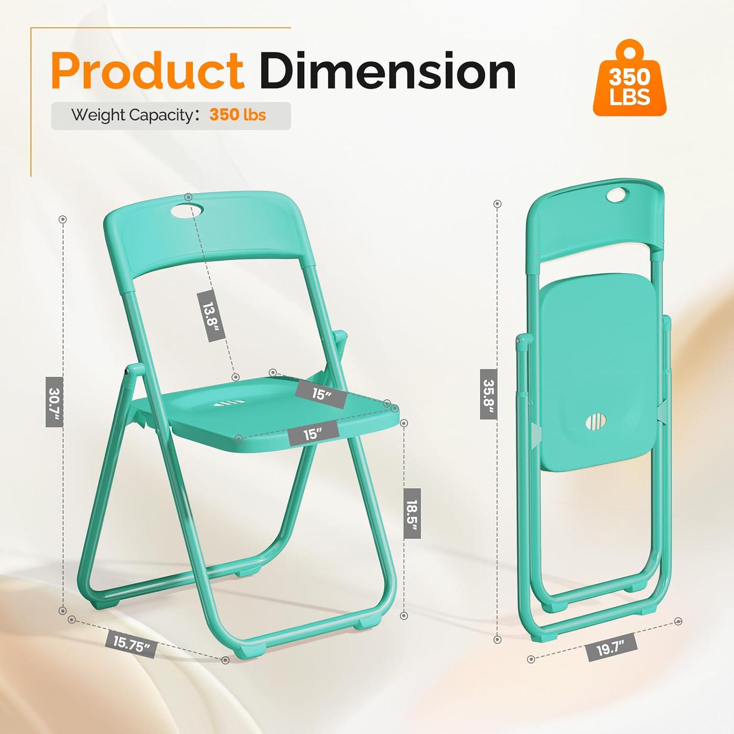 VINGLI Mint Green Plastic Folding Chairs Lightweight 6 Pack for Outdoor & Indoor, Portable Stackable Commercial Seat with Metal Frame for Events, Dinning, Wedding, Party, Office, Camping