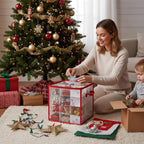 Plastic Christmas Ornament Storage Box with Zippered Closure - Store up to 64 of the 3-inch Standard Christmas Ornaments, Xmas Ornaments Storage with Dividers & Two Handles