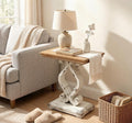 TwinLakes Farmhouse Side Table | Distressed White French Country End Table with Hand-Carved Legs & Solid Wood Top, Accent Table for Living Room