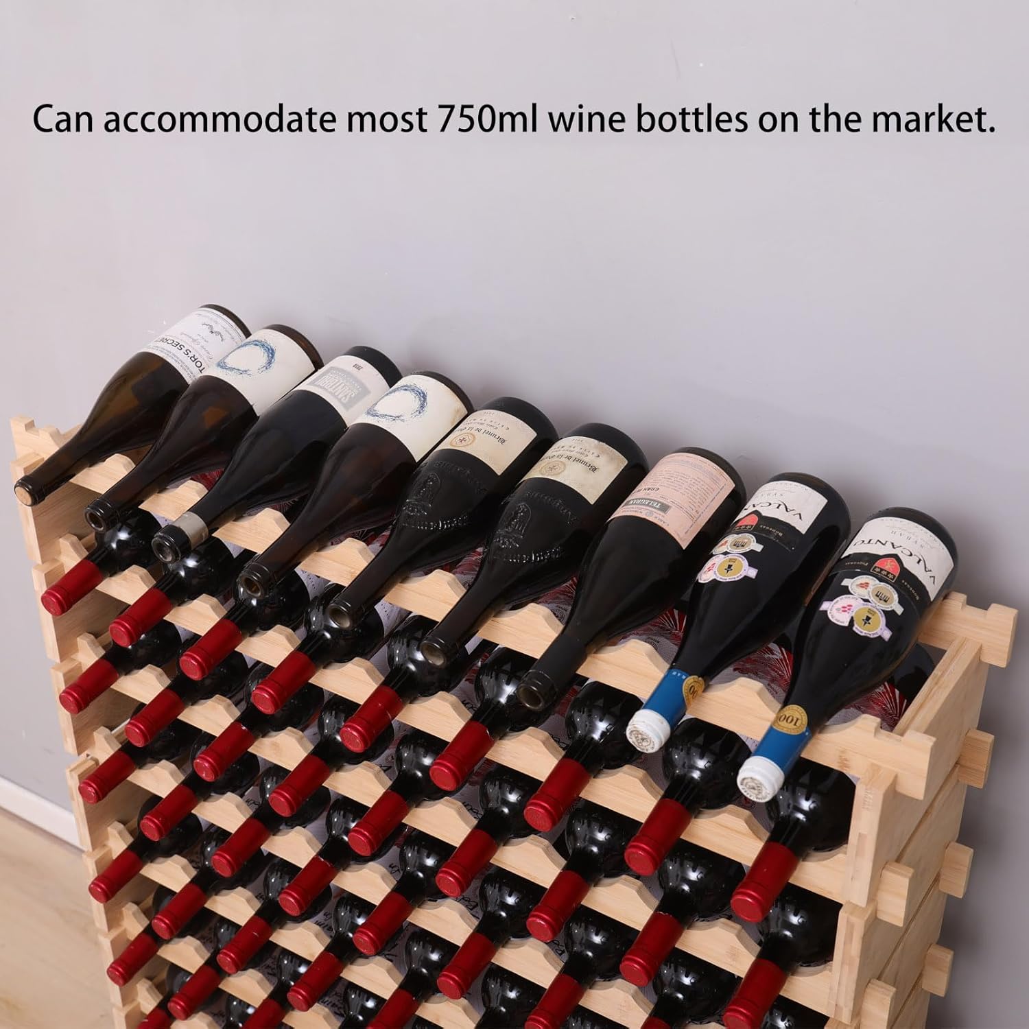 90 Bottle Bamboo Wine Rack Stackable Storage Freestanding Floor Wooden Modular fWine Rack Shelf