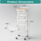 5 Tier Kitchen Fruit Vegetable Storage Cart with Rotating Basket, Rolling Rack Shelf Organizer Floor Stand on Wheel for Snack Spice Produce Veggie Onion Potato Bin, Vianderos Para Cocina, White